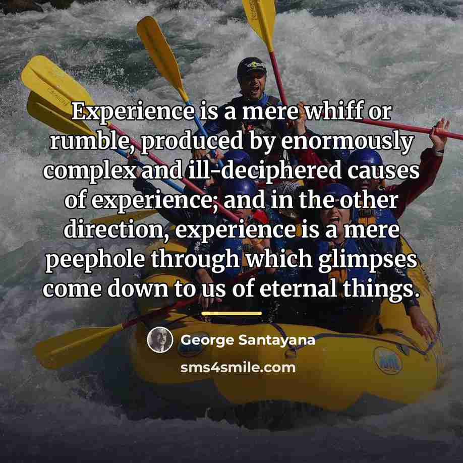 “Experience is a mere whiff or rumble, produced by enormously…” quote by George Santayana