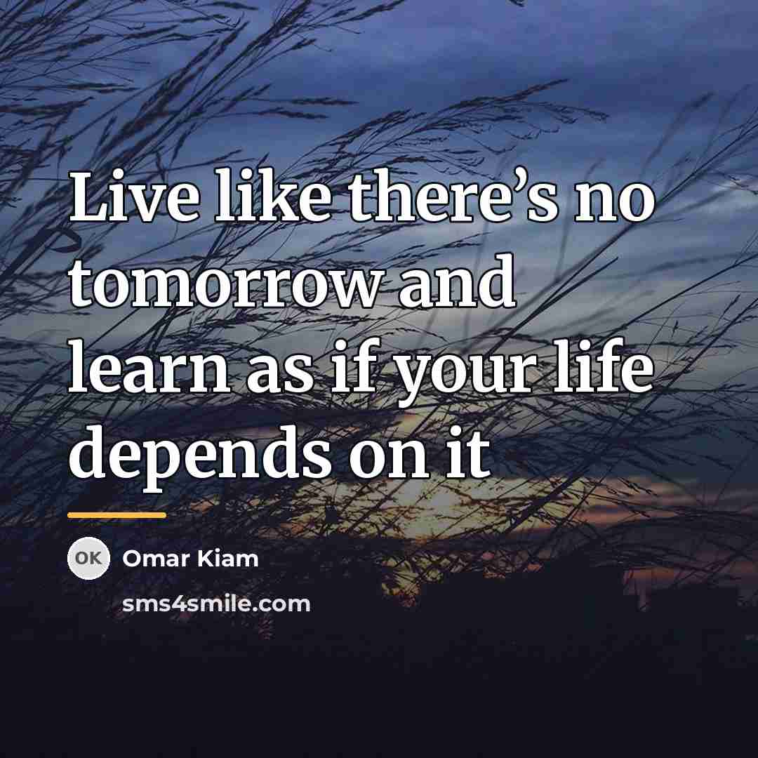 “Live like there’s no tomorrow and learn as if your…” quote by Omar Kiam