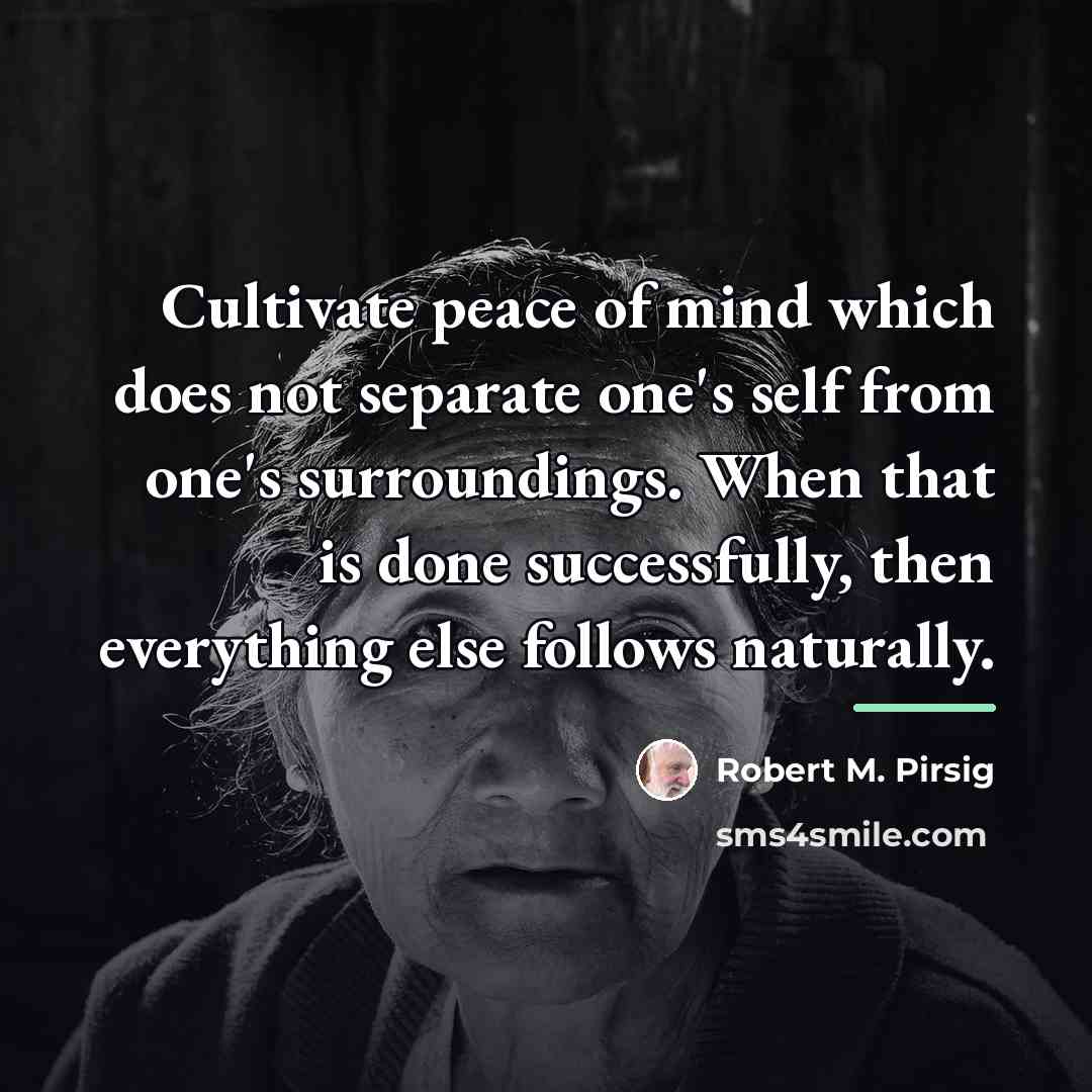 “Cultivate peace of mind which does not separate one's self…” quote by Robert M. Pirsig