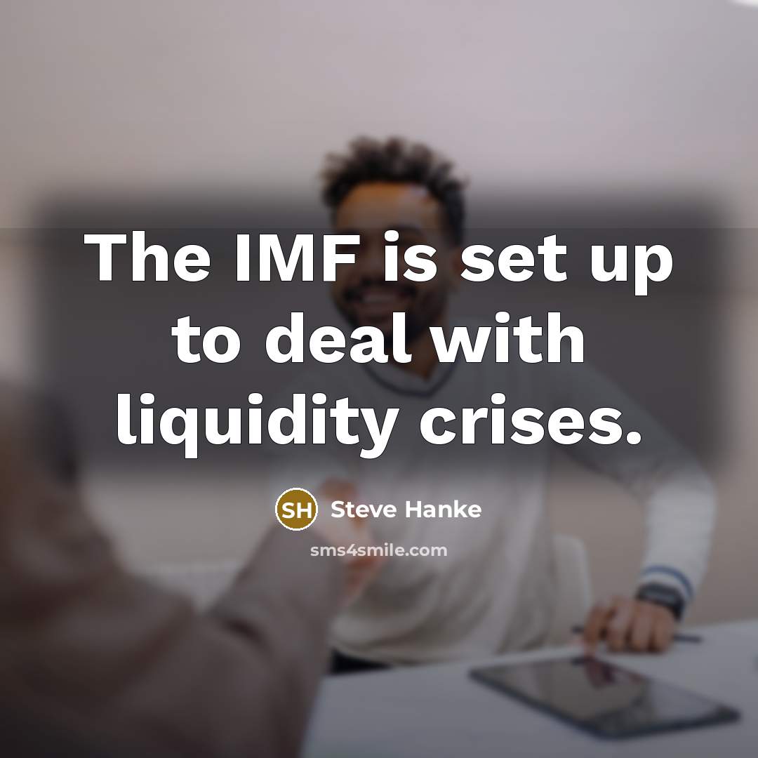 “The IMF is set up to deal with liquidity crises.…” quote by Steve Hanke