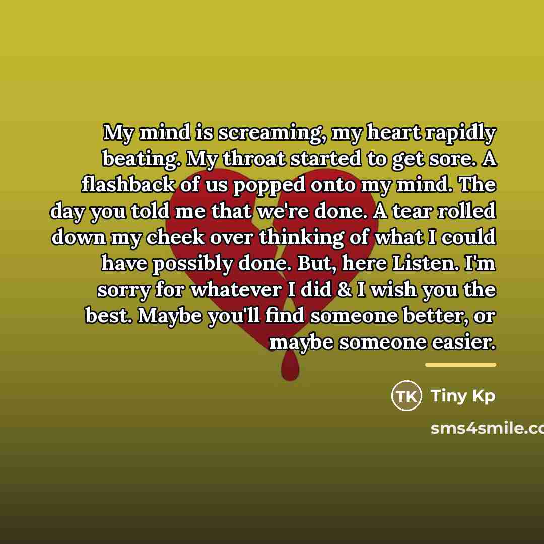 “My mind is screaming, my heart rapidly beating. My throat…” quote by Tiny Kp