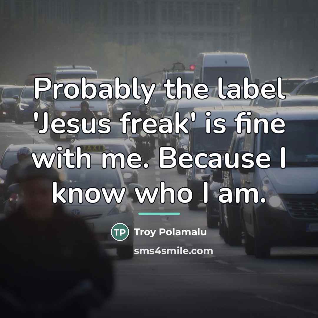 “Probably the label 'Jesus freak' is fine with me. Because…” quote by Troy Polamalu