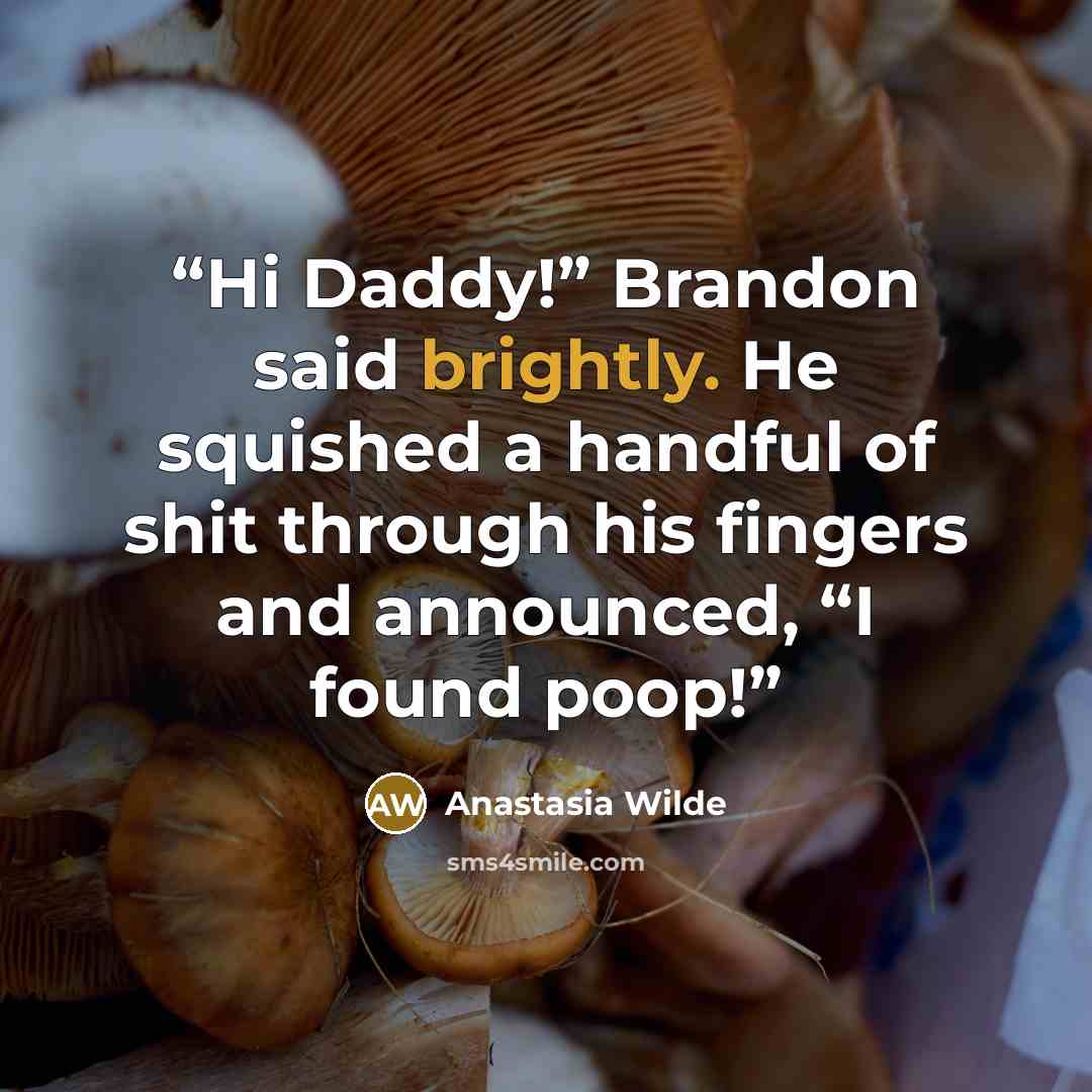 “Hi Daddy!” Brandon said brightly. He squished a handful of shit through his fingers and announced, “I found poop!” quote by Anastasia Wilde