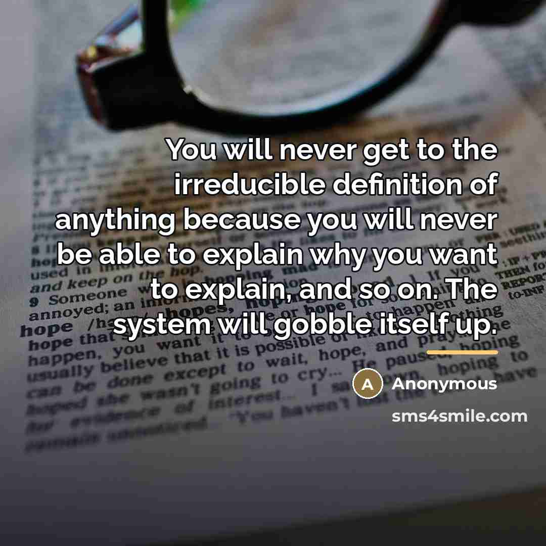 “You will never get to the irreducible definition of anything…” quote by Anonymous