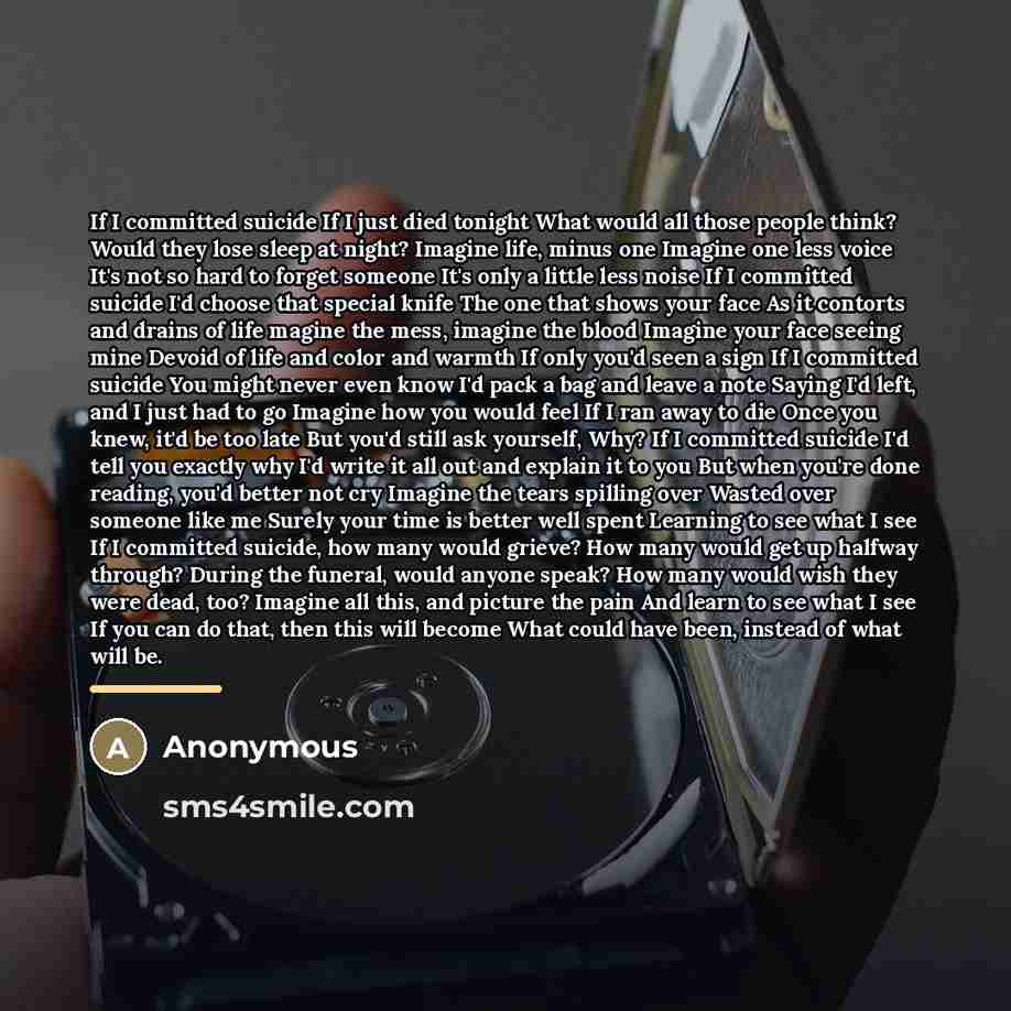“If I committed suicide If I just died tonight What…” quote by Anonymous