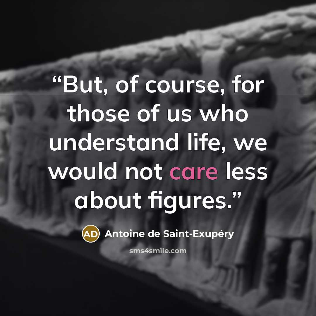 “But, of course, for those of us who understand life, we would not care less about figures.” quote by Antoine de Saint-Exupéry