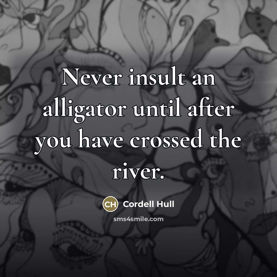 “Never insult an alligator until after you have crossed the…” quote by Cordell Hull