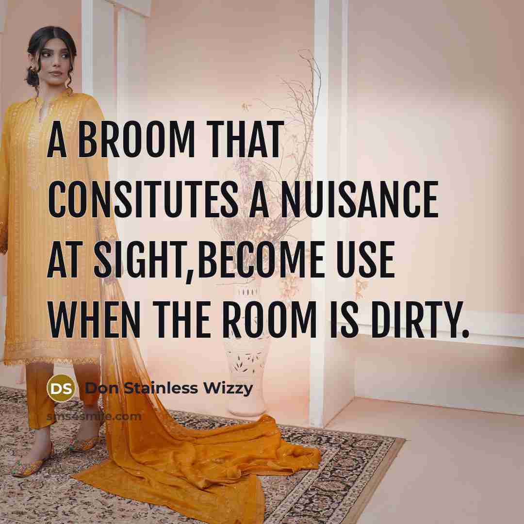 “A broom that consitutes a nuisance at sight,become use when the room is dirty.” quote by Don Stainless Wizzy