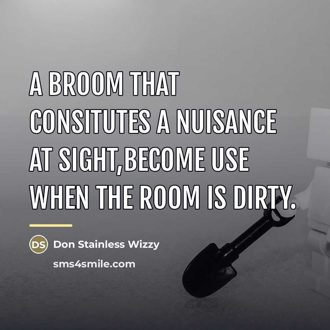 “A broom that consitutes a nuisance at sight,become use when…” quote by Don Stainless Wizzy