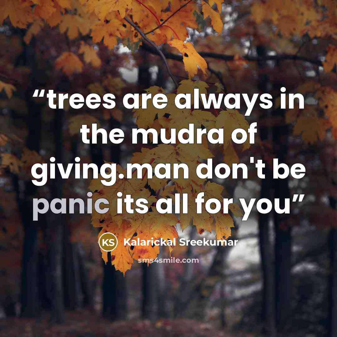 “trees are always in the mudra of giving.man don't be panic its all for you” quote by Kalarickal Sreekumar