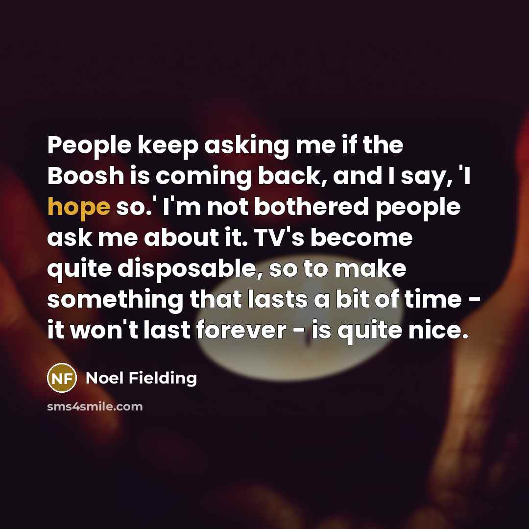 “People keep asking me if the Boosh is coming back,…” quote by Noel Fielding