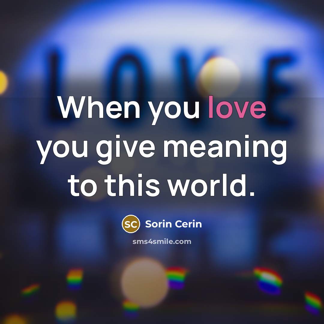 “When you love you give meaning to this world.…” quote by Sorin Cerin