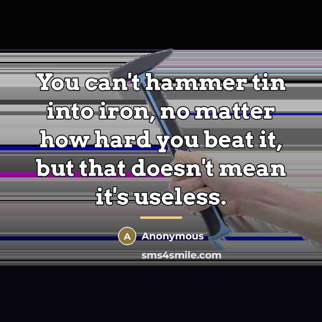 “You can't hammer tin into iron, no matter how hard…” quote by Anonymous