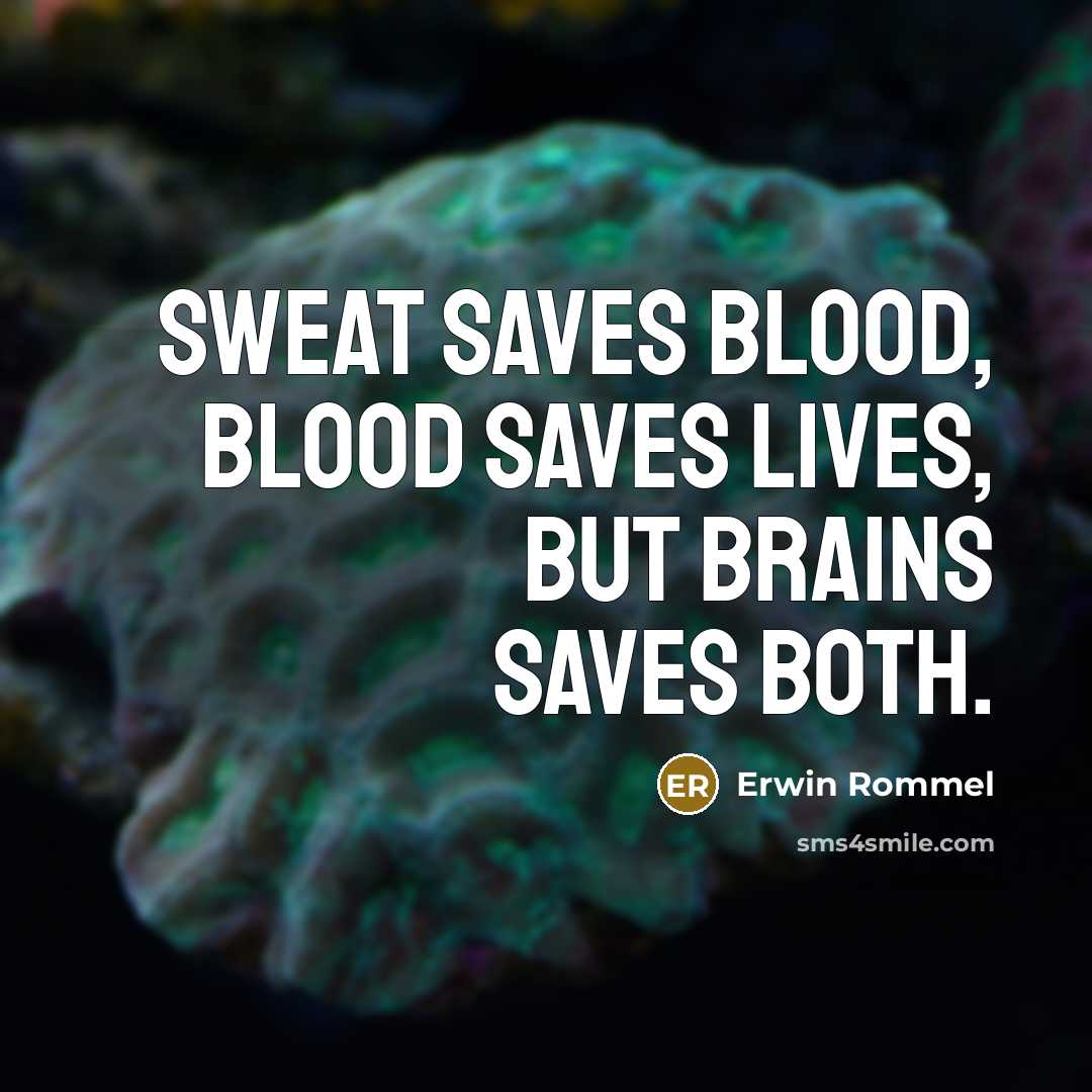 “Sweat saves blood, blood saves lives, but brains saves both.…” quote by Erwin Rommel