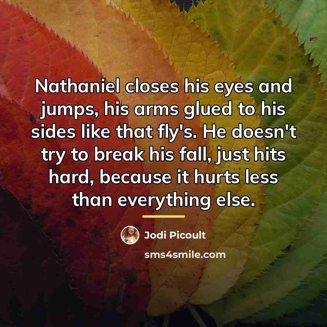 “Nathaniel closes his eyes and jumps, his arms glued to…” quote by Jodi Picoult