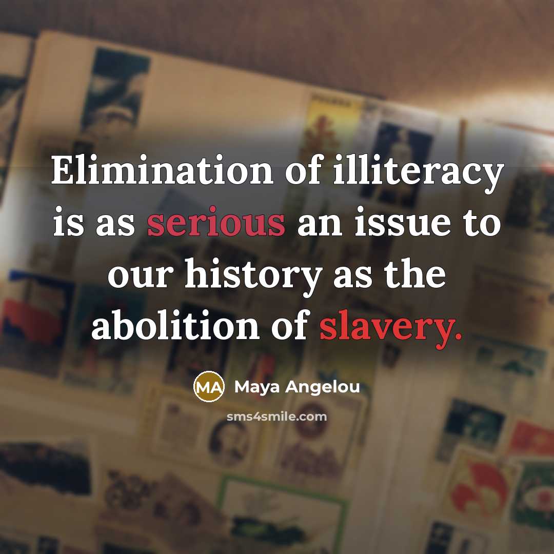 “Elimination of illiteracy is as serious an issue to our…” quote by Maya Angelou