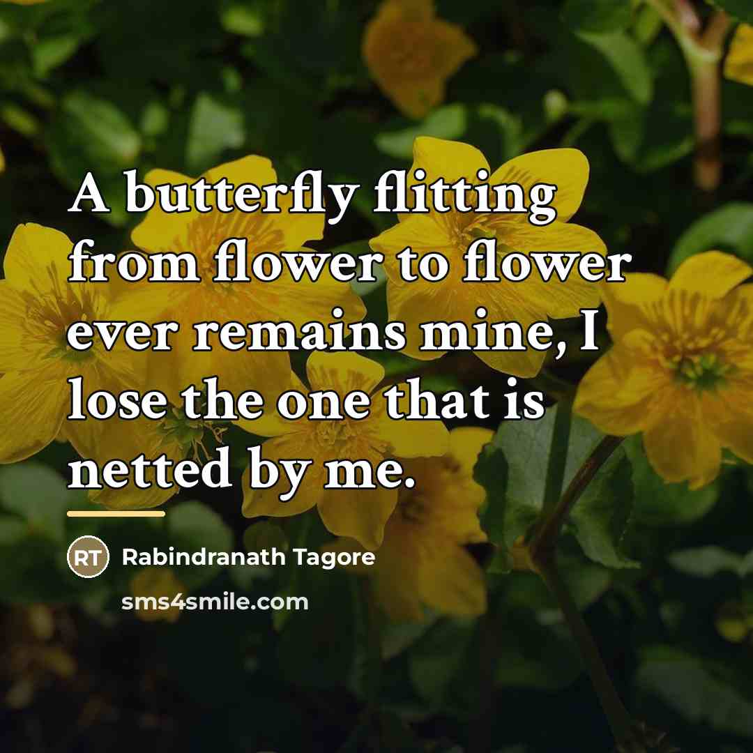“A butterfly flitting from flower to flower ever remains mine,…” quote by Rabindranath Tagore
