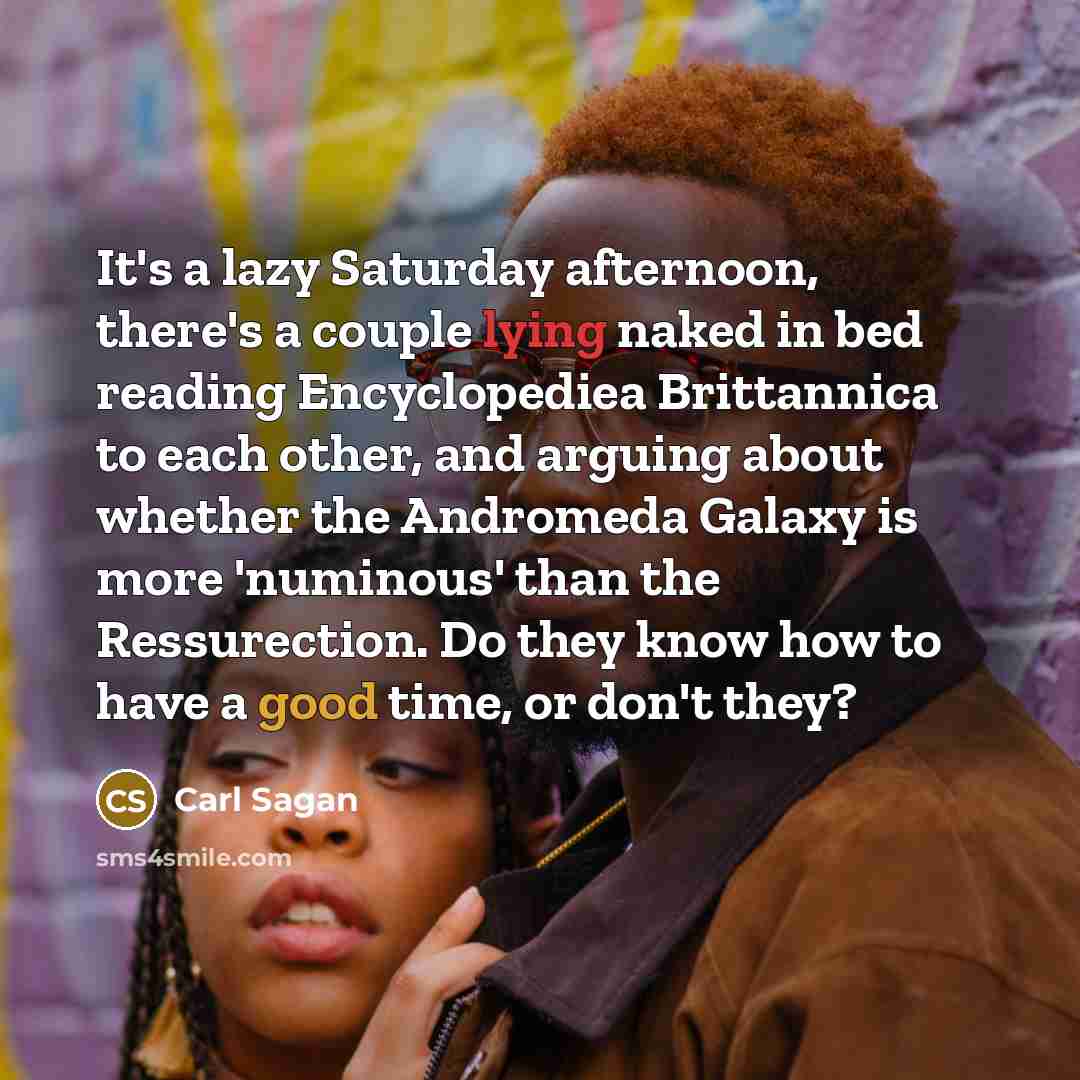 “It's a lazy Saturday afternoon, there's a couple lying naked…” quote by Carl Sagan