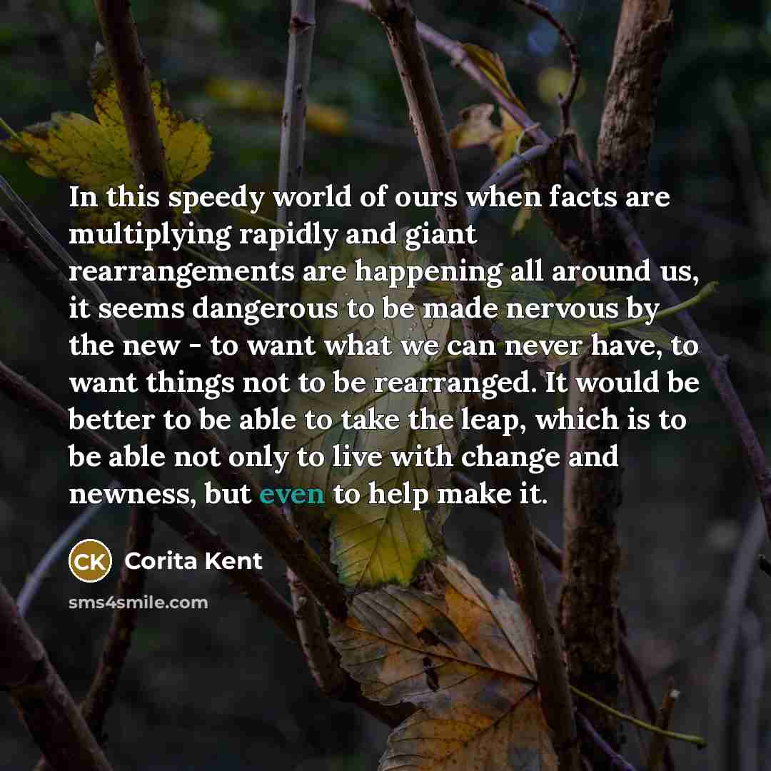 “In this speedy world of ours when facts are multiplying…” quote by Corita Kent