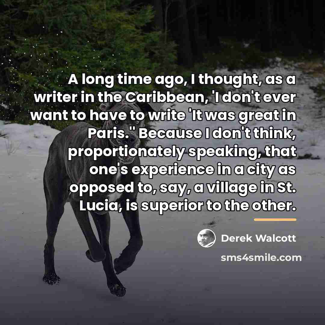 “A long time ago, I thought, as a writer in…” quote by Derek Walcott