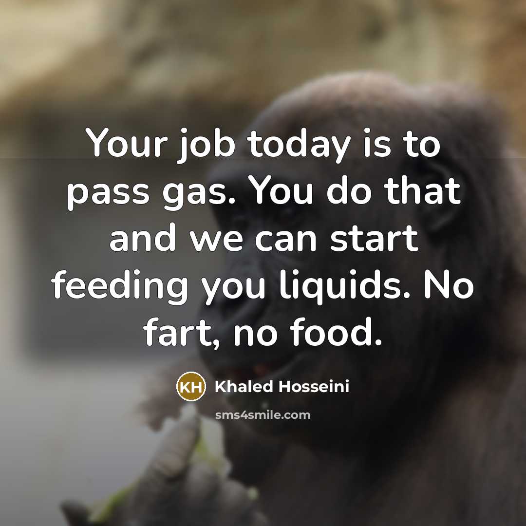 “Your job today is to pass gas. You do that…” quote by Khaled Hosseini