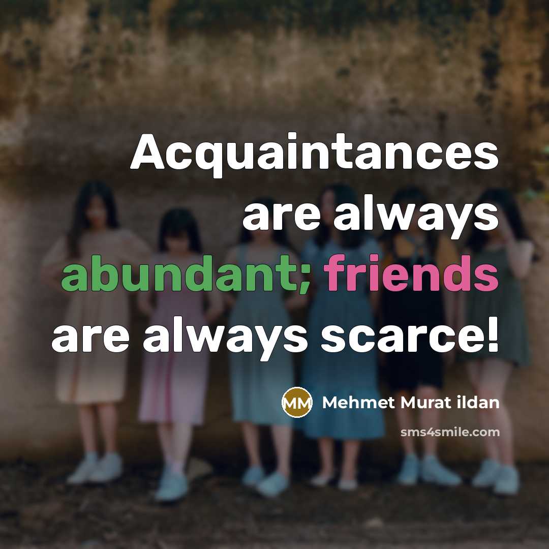 “Acquaintances are always abundant; friends are always scarce!” quote by Mehmet Murat Ildan