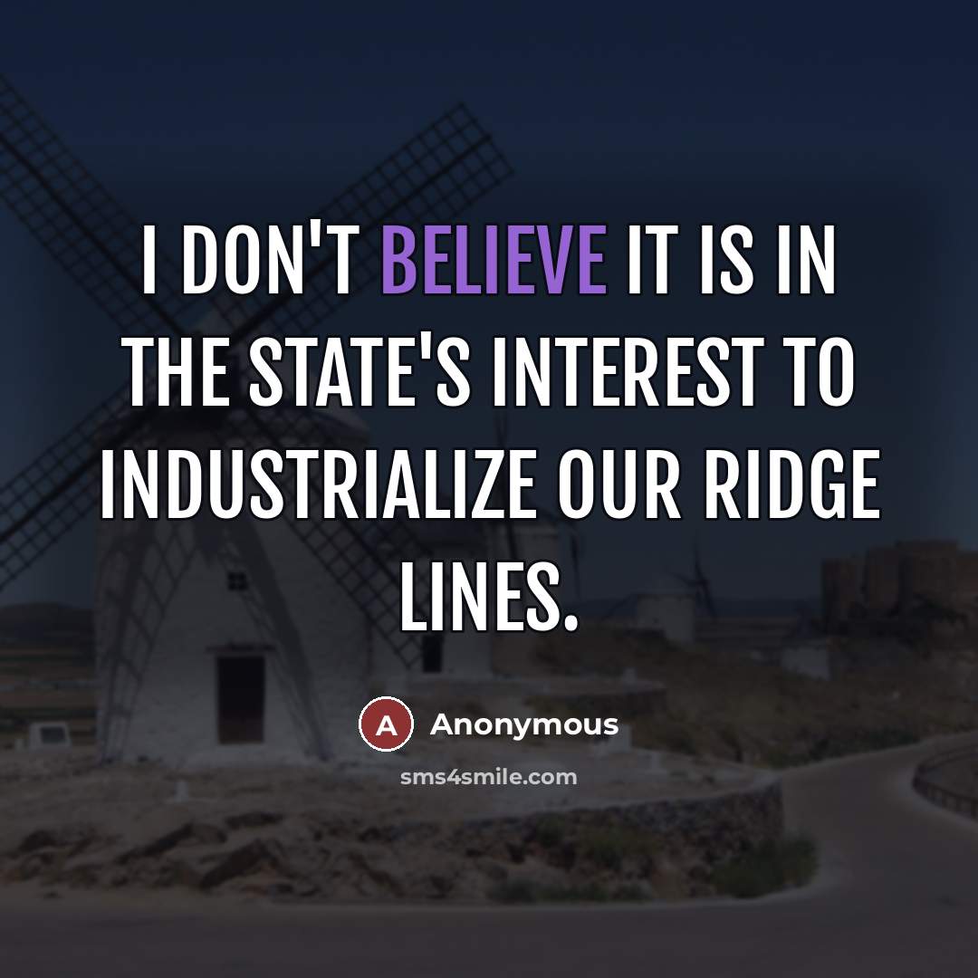 “I don't believe it is in the state's interest to industrialize our ridge lines.” quote by Anonymous