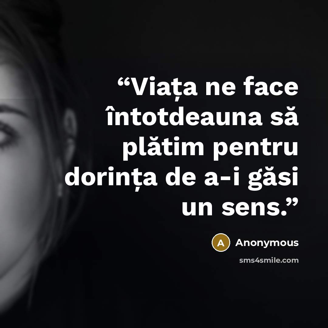 “Viața ne face întotdeauna să plătim pentru dorința de a-i găsi un sens.” quote by Anonymous