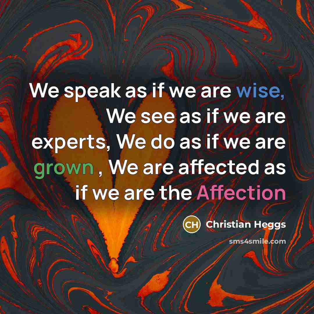 “We speak as if we are wise, We see as if we are experts, We do as if we are grown , We are affected as if we are the Affection” quote by Christian Heggs