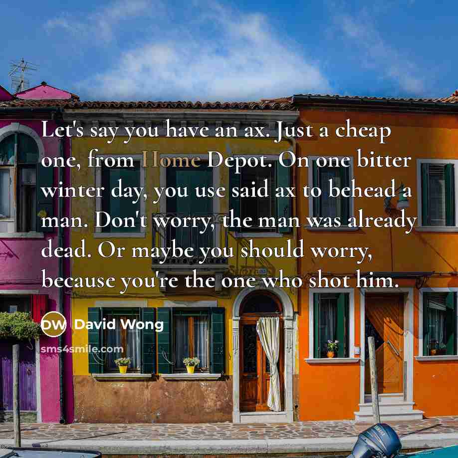 “Let's say you have an ax. Just a cheap one,…” quote by David Wong