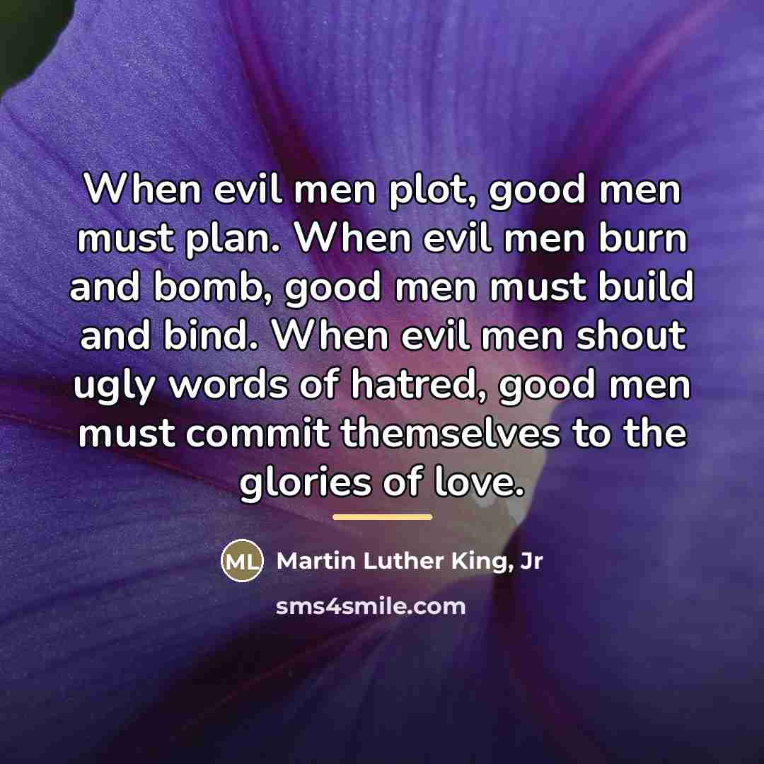 “When evil men plot, good men must plan. When evil…” quote by Martin Luther King, Jr