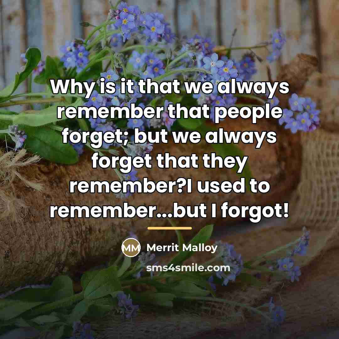 “Why is it that we always remember that people forget;…” quote by Merrit Malloy