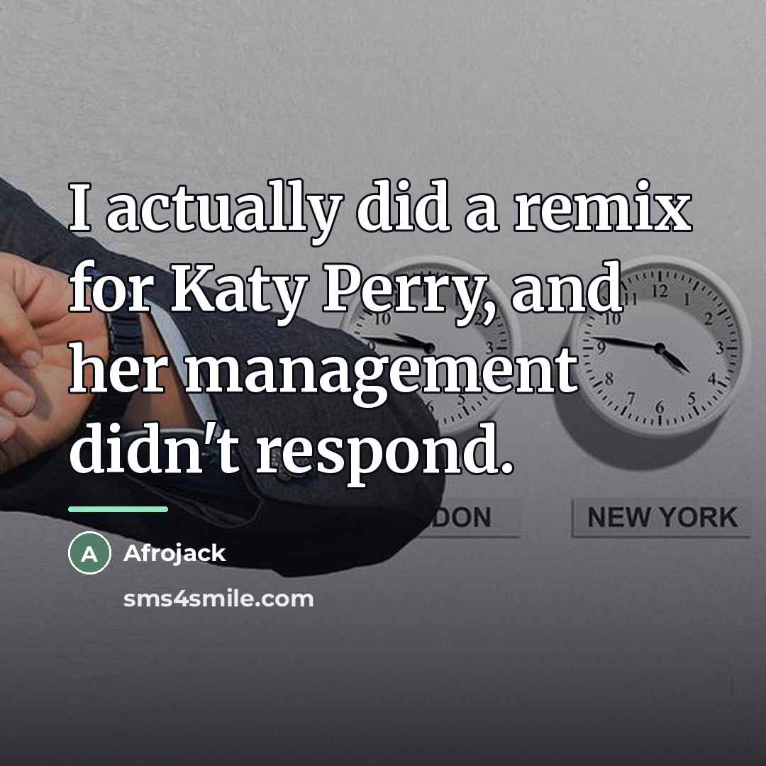 “I actually did a remix for Katy Perry, and her…” quote by Afrojack