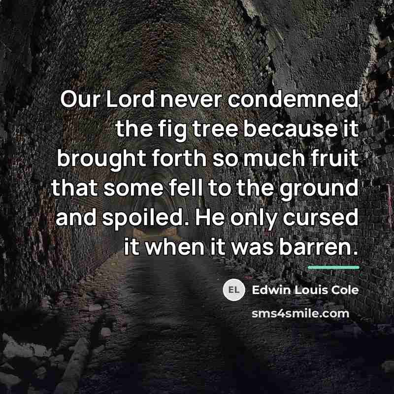“Our Lord never condemned the fig tree because it brought…” quote by Edwin Louis Cole