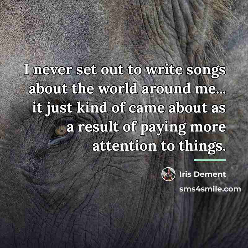 “I never set out to write songs about the world…” quote by Iris DeMent