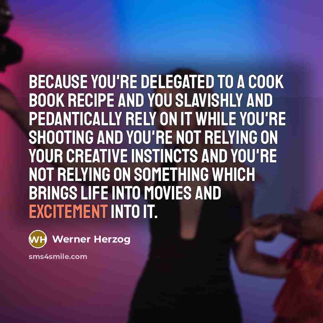 “Because you're delegated to a cook book recipe and you…” quote by Werner Herzog