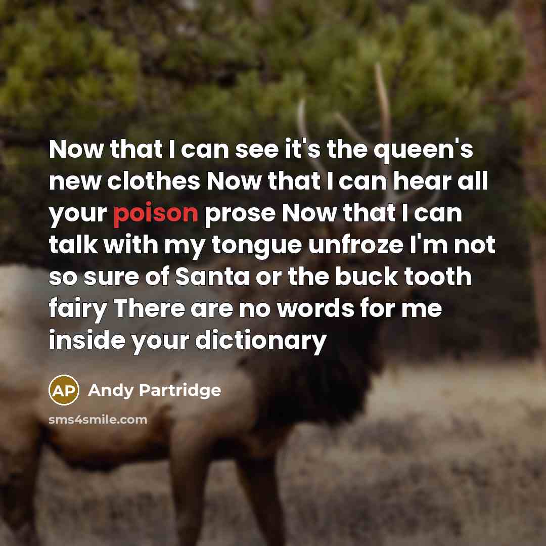 “Now that I can see it's the queen's new clothes…” quote by Andy Partridge