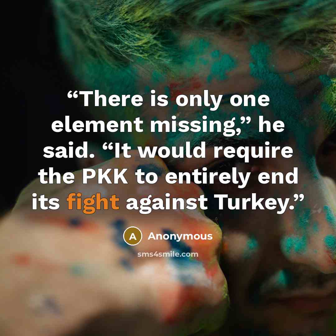 “There is only one element missing,” he said. “It would require the PKK to entirely end its fight against Turkey.” quote by Anonymous