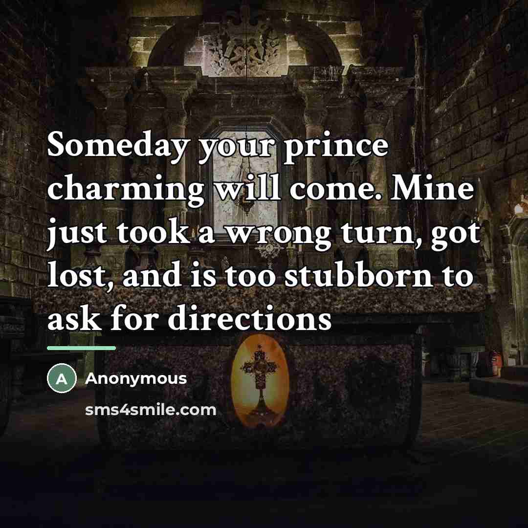 “Someday your prince charming will come. Mine just took a…” quote by Anonymous