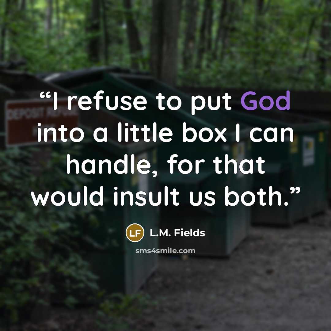 “I refuse to put God into a little box I can handle, for that would insult us both.” quote by L.M. Fields