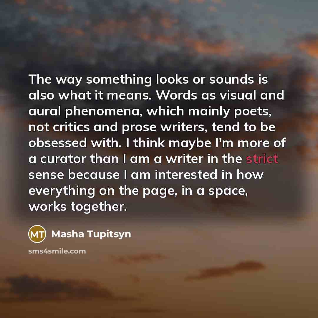 “The way something looks or sounds is also what it…” quote by Masha Tupitsyn