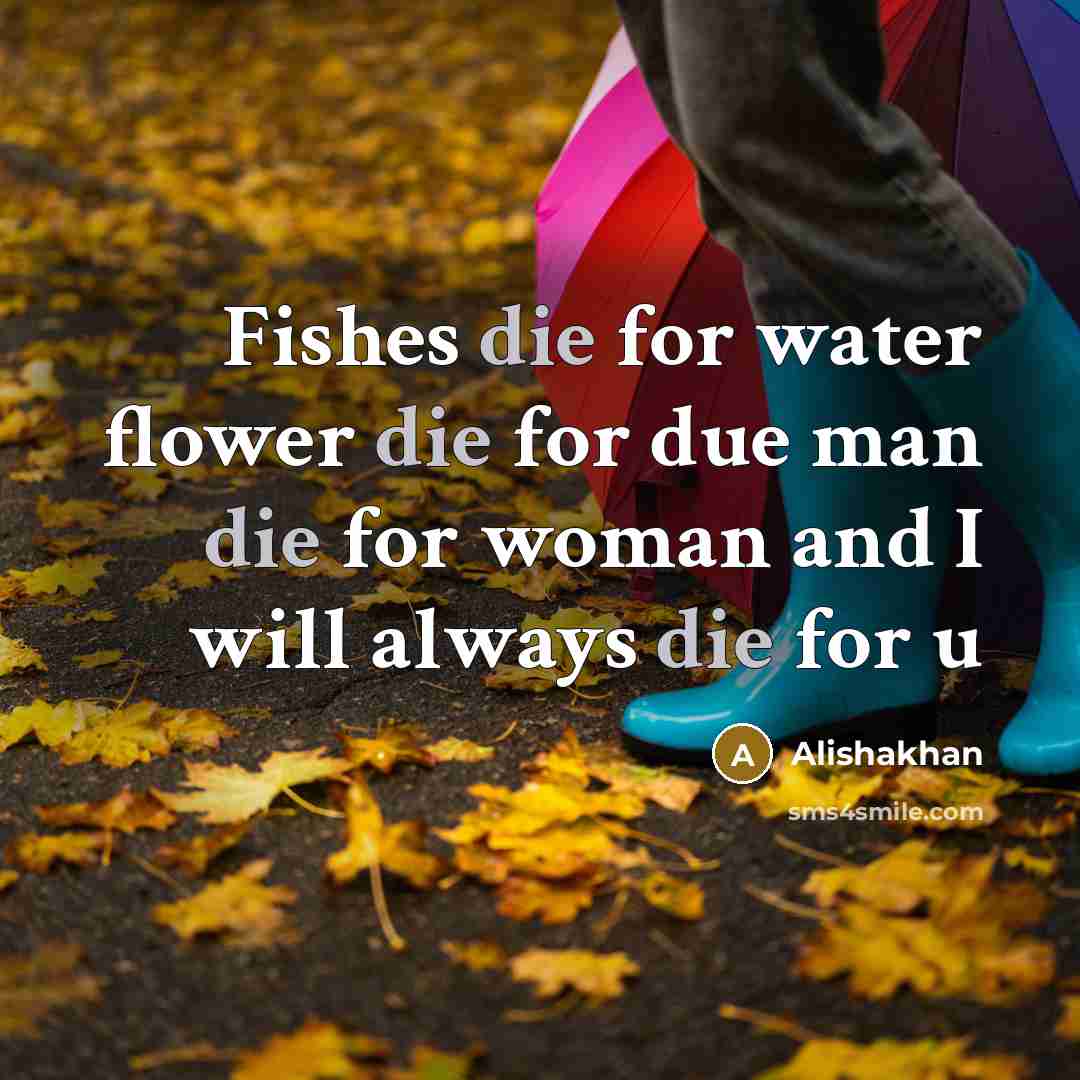 “Fishes die for water flower die for due man die for woman and I will always die for u” quote by Alishakhan
