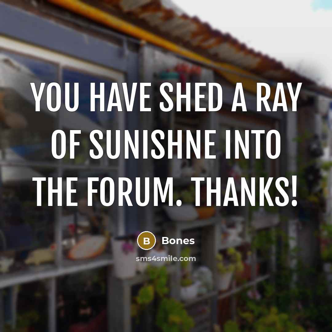 “You have shed a ray of sunishne into the forum. Thanks!” quote by Bones