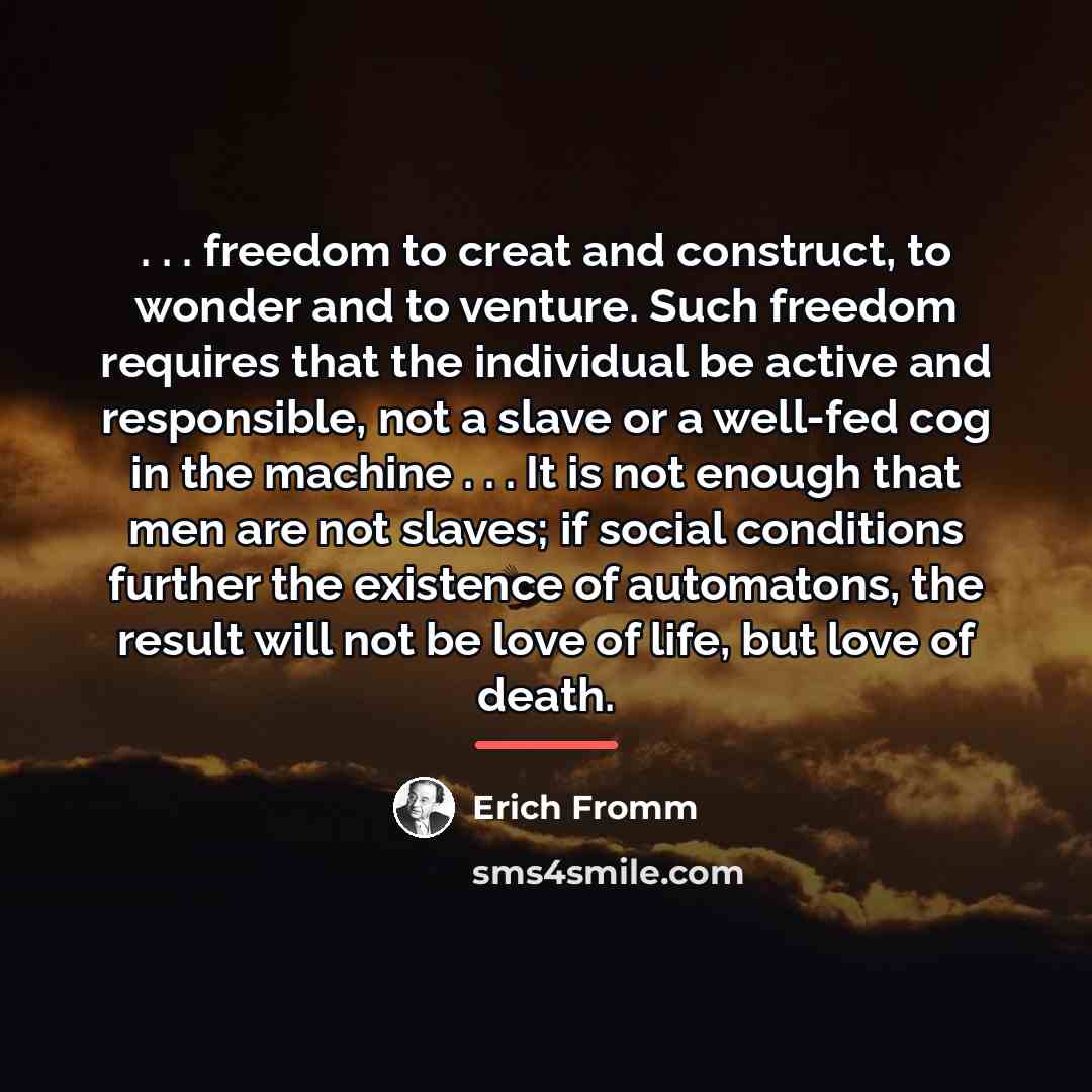 “. . . freedom to creat and construct, to wonder…” quote by Erich Fromm