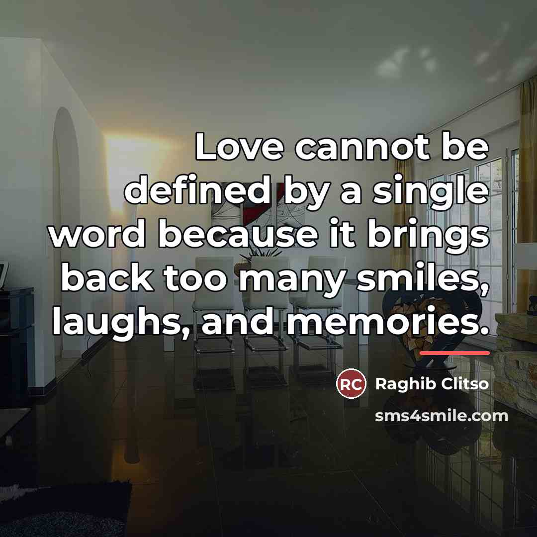 “Love cannot be defined by a single word because it…” quote by Raghib Clitso