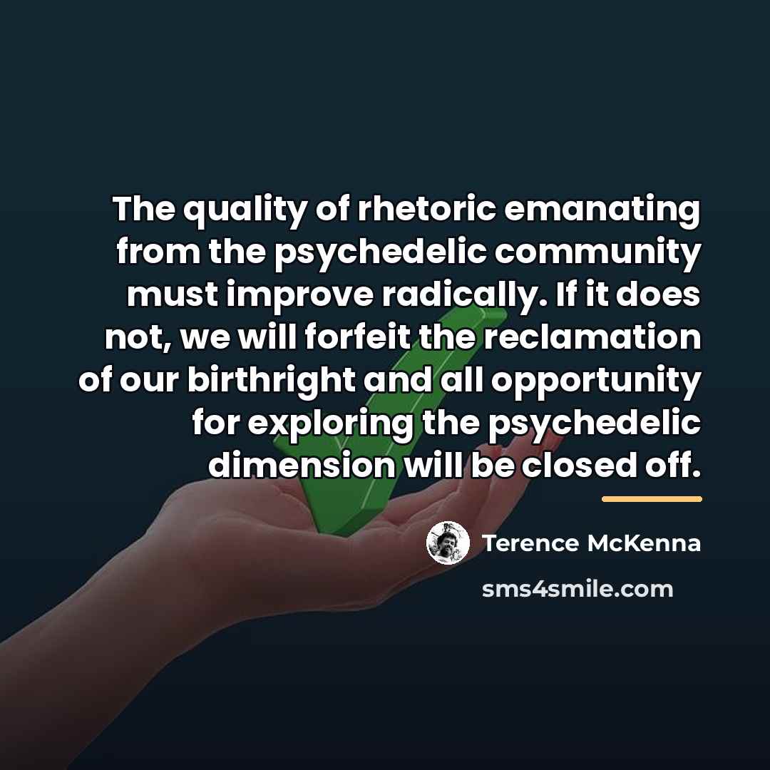 “The quality of rhetoric emanating from the psychedelic community must…” quote by Terence McKenna