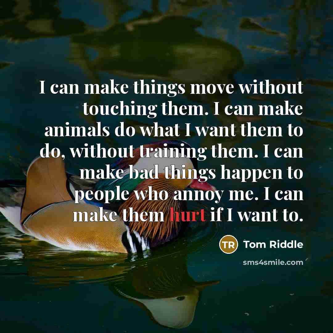 “I can make things move without touching them. I can make animals do what I want them to do, without training them. I can make bad things happen to people who annoy me. I can make them hurt if I want to.” quote by Tom Riddle