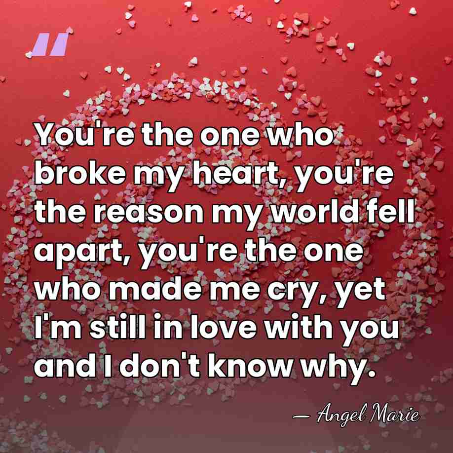 You're the one who broke my heart, you're the reason my world&hellip; - Angel Marie