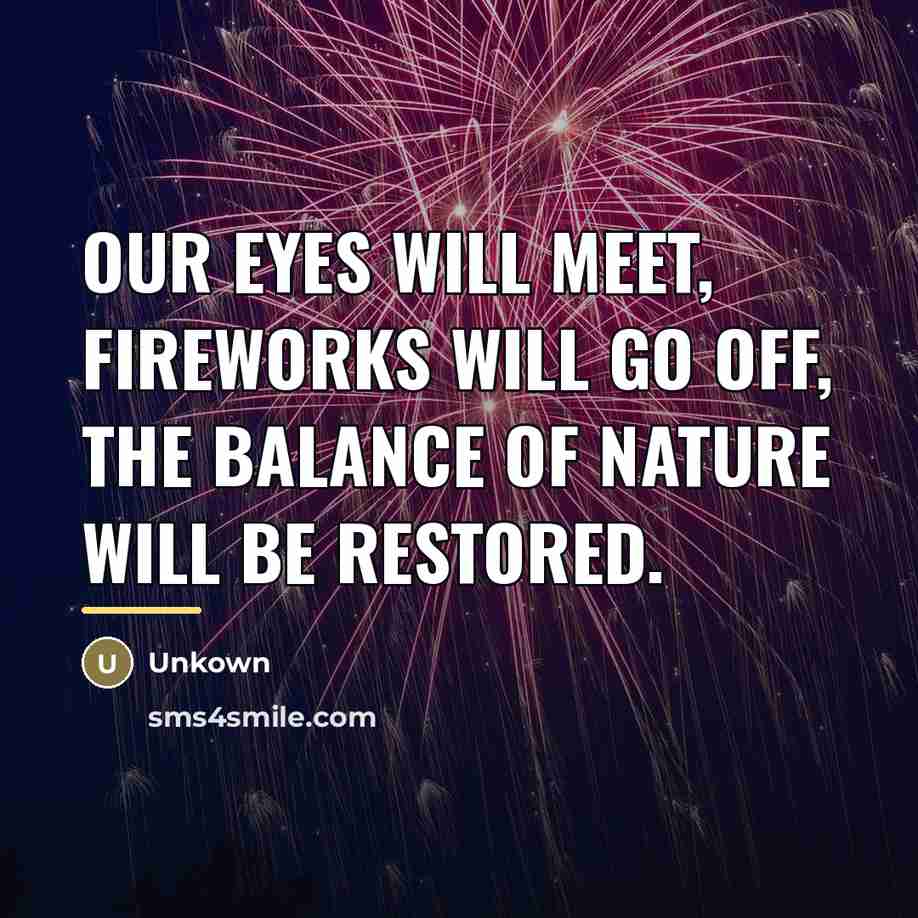 “Our eyes will meet, fireworks will go off, the balance…” quote by Unkown