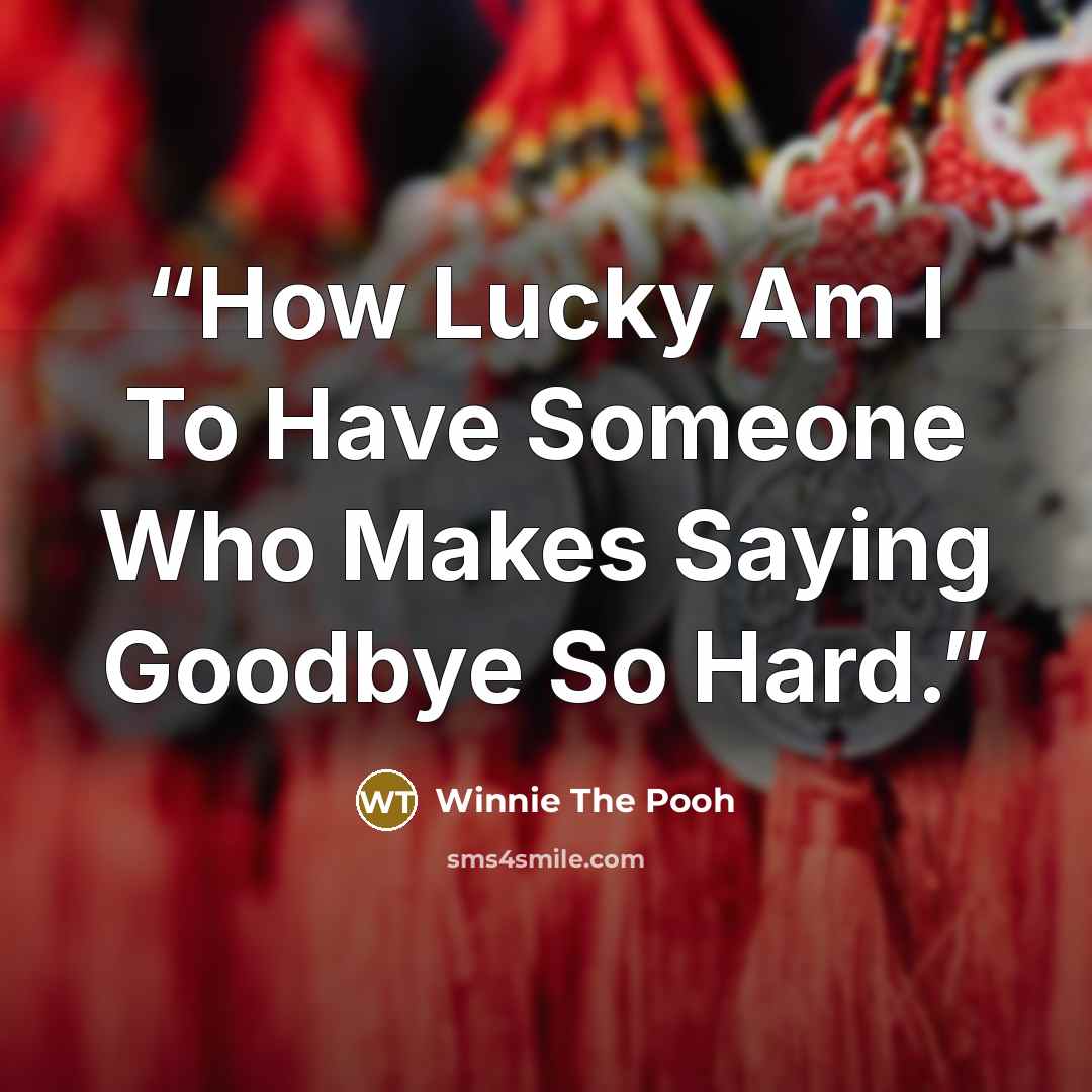 “How Lucky Am I To Have Someone Who Makes Saying Goodbye So Hard.” quote by winnie the pooh